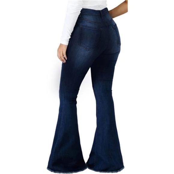 CuteCherry Bell Bottom Jeans for Women Ripped Skinny Bell Bottom Raw Hem Denim - Picture 2 of 5